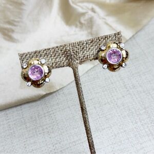 Vintage 90’s Pink Ice Two Tone Metal Omega Back Pierced Earrings